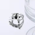 Gothic silver spider ring with oval black gemstone inlay and adjustable open band - Spider Black Stone Open Ring (9767) / White K Color