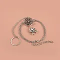 Vintage Gothic spider web slave bracelet with ring set in antique silver finish - Spider Web Ring-and-Bracelet Chain (DZ-175) / Antique Silver