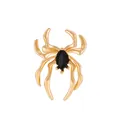 Vintage gold spider brooch pin with a marquise-cut black gemstone for Halloween style - Spider Rhinestone Brooch (M-570) / KC Gold