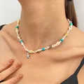 Collana bohémien con pendente a stella marina, perline turchesi e dettagli in conchiglia - Stile Boho da Spiaggia (12354) / Argento Antico 12354