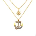 Collana a doppio strato dorata con pendente ad ancora di cristallo e timone nautico - Stile Oro Ancora Timone a Doppio Strato