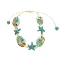 Bracciale boho intrecciato con stelle marine turchesi e conchiglie bianche su corda crema - Braccialetto Stella marina N-248