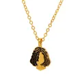 Golden multi-layer necklace with a detailed portrait silhouette pendant on a fine chain - Portrait Silhouette Gold Style (A-878)