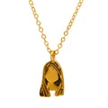 Gold layered necklace featuring abstract silhouette pendant and elegant link chain - Female Long Hair Silhouette Gold Style (A-877)