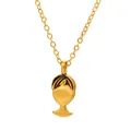 Minimalist gold necklace featuring a polished human face pendant on a classic cable chain - Boy Portrait Figure Gold Style (A-876)