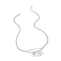 Silver pin necklace featuring SAD letter charms and stars on a delicate ring chain - SAD Letter Safety Pin Silver Style