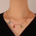 Silver multi-layer choker featuring colorful star, moon, and geometric pendants - Colorful Geometric Pendant Silver Style