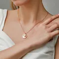 Star and moon pendant necklace in rose gold finish with pearl and white inlay - Round Pearl Star Gold Style
