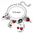 DIY Bettelarmband mit roten Herzanhängern und Pokerelementen an silberner Schlangenkette - Herz Poker Leopardenherz Stil (FX995)