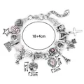 Bracelet à perles roses avec breloques croix, cœur et tour Eiffel, longueur 18+4cm - Style Arbre De Vie Tour Eiffel Léopard (FX998)