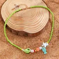 Collana di perline bohémien multistrato con ciondoli tartaruga, stella marina e pesce - Verde DZ-533