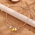 Collana bohémien multistrato con tartaruga marina, stelle marine e perline turchesi - Giallo 8286