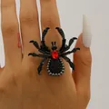 Gothic Spinnenring in Schwarz mit großem rotem Edelstein für Halloween-Schmuck - Ewiges Schwarz Roter Rubin Spinnenring (3710)
