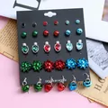 15 pairs of Christmas stud earrings set with rhinestones and holiday charms for women - 15 Pairs/Set Cup CCB Candle Metal Earrings