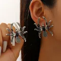 Gothic silver spider ear cuff with black crystal stones for Halloween punk style - Antique Silver Gem (Antique Silver A-599)