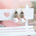 Festive Christmas snowman drop earrings with sparkling rhinestones and white pom-poms - 1 Pair/Set Christmas Snowman