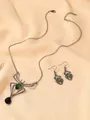Gothic spider jewelry set in gunmetal finish with green crystals necklace and earrings - Earrings and Necklace Set / Gunmetal