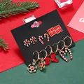 6-piece Christmas earring set with snowflake and candy cane charms on festive background - 6 Pairs/Set Candy Cane Gift Box Large Small Snowflake