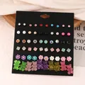 Set 30 paia orecchini a perno con orsetti di resina fiori e strass colorati - Fiore Perla Orso
