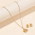 Elegant gold butterfly heart jewelry set with necklace and stud earrings on display - Heart Hollow Butterfly (FX44) / Gold