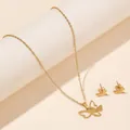 Minimalist gold butterfly jewelry set including necklace and stud earrings for women - Hollow Butterfly Style (FX45) / Gold