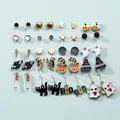 Set de 15 pares de pendientes de Halloween con fantasmas, calabazas y murciélagos en azul - Juego de 20 pares de pendientes de calabaza fantasma de Halloween