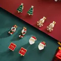 Christmas clip-on earring set with Santa, Tree and Snowflake on festive background - 5 Pairs/Set Christmas Tree Santa Candy Cane