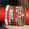 Weihnachtliches Perlenarmband-Set mit Joy Merry Holly Buchstaben und Festtagsfarben - JOY-MERRY-HOLLY Buchstaben-Stil (SD62551)