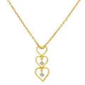 Gold heart pendant necklace with triple stacked open hearts and sparkling zircon stones - Triple Heart Zirconia (M-626) / Gold