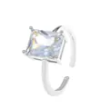 Adjustable silver tone ring featuring a large square-cut clear zircon in a 4-prong setting - Square Main Zirconia Open Style (0402) / White Gold Color (0402)
