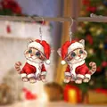 Süße Weihnachts-Katzenohrringe in Weihnachtsmann-Outfits mit silbernen Haken im Festdesign - Weihnachtskatze