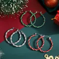 Christmas 3-pair twisted glitter hoop earrings set in festive red, green, and silver colors - 3 Pairs/Set Christmas Color Large Hoops