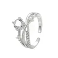 Silver open ring for women with round zircon and layered cross design - Multilayer Cross 3D Style (K-1067) / White Gold Color (K-1067)