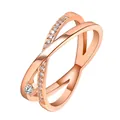 Elegant rose gold X-shaped criss-cross ring with pavé-set zircons and a round center stone - X-Shaped Cross Style (3668) / Rose Gold (3668)