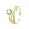 Adjustable gold-plated ring with a large round zircon and sparkling crisscross pave band - Cross Entwined Zirconia Style (K-1068) / 14K Gold Color (K-1068)