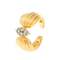 Elegant 18K gold plated cuff earring with shell texture and sparkling zircon inlay - Shell Texture Six-Diamond Style (K-499) / KC Gold (K-499)