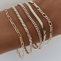 Boho 5er Set goldene Armbänder inklusive Figaro- und Seilkette am Handgelenk - Büroklammer Twist Panzer Schlangen Figaro Kombination / Silber