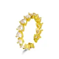 Elegant gold open ring featuring heart-cut cubic zirconia gemstones in a row - Heart Row Zirconia Style (10187) / Light KC Gold (10187)