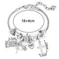 Bracelet à perles argenté avec breloques bible, cœur et croix sur chaîne serpent - Style Thème Fête Des Mères Bible Croix (FX992)