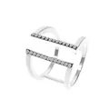 Silver-finished double-layer open ring featuring parallel bands with pavé zircon stones - Double-Layer Parallel Pave Style (7868) / White Gold Color (7868)