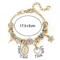 Bracelet à breloques doré DIY avec cœur léopard et pendentif religieux 17,5 plus 5 cm - Style Religieux Vierge Marie Or (FX999)