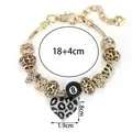 Bracelet à charms avec pendentif cœur léopard, perle numéro 8 noire et chaîne de 18+4cm - Style Léopard Cœur Boule Huit Or (FX1000)