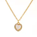 Gold minimalist heart necklace featuring white pearl inlay and crystal border - Heart Shell Inlay (9116)
