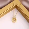 Collana corona con zircone scintillante in finitura dorata su seta marrone - Oro