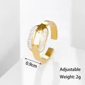 Detail view of adjustable 18K gold plated ring with white zircon rows, 0.9cm width - Adjustable Open / Gold