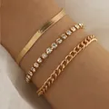 Dreiteiliges vergoldetes Armband-Set mit Schlangenkette, Tenniskette und Panzerkette - Schlangen Tennis Panzer Kombination (0094) / Gold