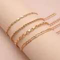 Set of four gold Bohemian Figaro and twist style bracelets with adjustable chains - Oval Bead Box Figaro Combination (0206) / Gold