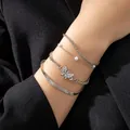 Silver Bohemian multi-layer bracelet set with butterfly pendant and faux pearls - Snake Butterfly Pearl Combination (1424) / Silver