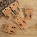 Bohemian retro alloy earrings set with colorful turquoise stones in vintage silver finish - Red Evil Eye Shape