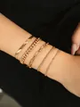 Five-piece set of bohemian gold finish chain bracelets including figaro and snake styles - Snake Cuban Paperclip Combination (0611) / Gold
